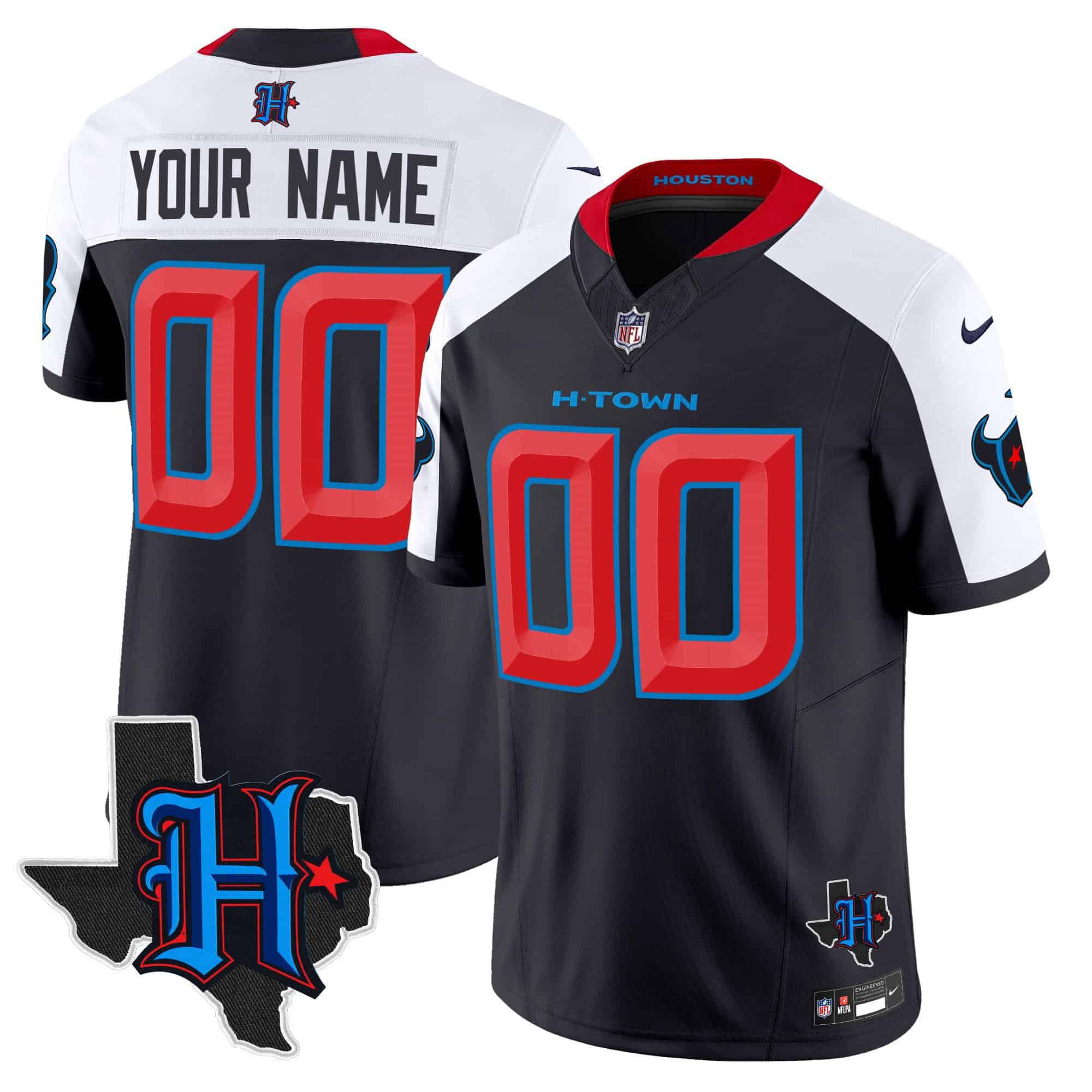 Men Houston Texans Dark blue 2024 Nike Patch Vapor Limited Custom NFL Jersey